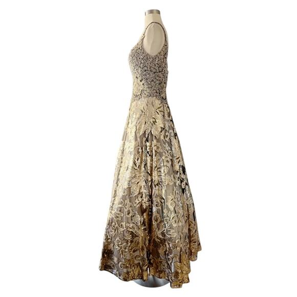 SAVOY Gold Dress Jacquard Beaded Sequins Ball Gown Strapless Princess Medium NWT - Picture 12 of 15